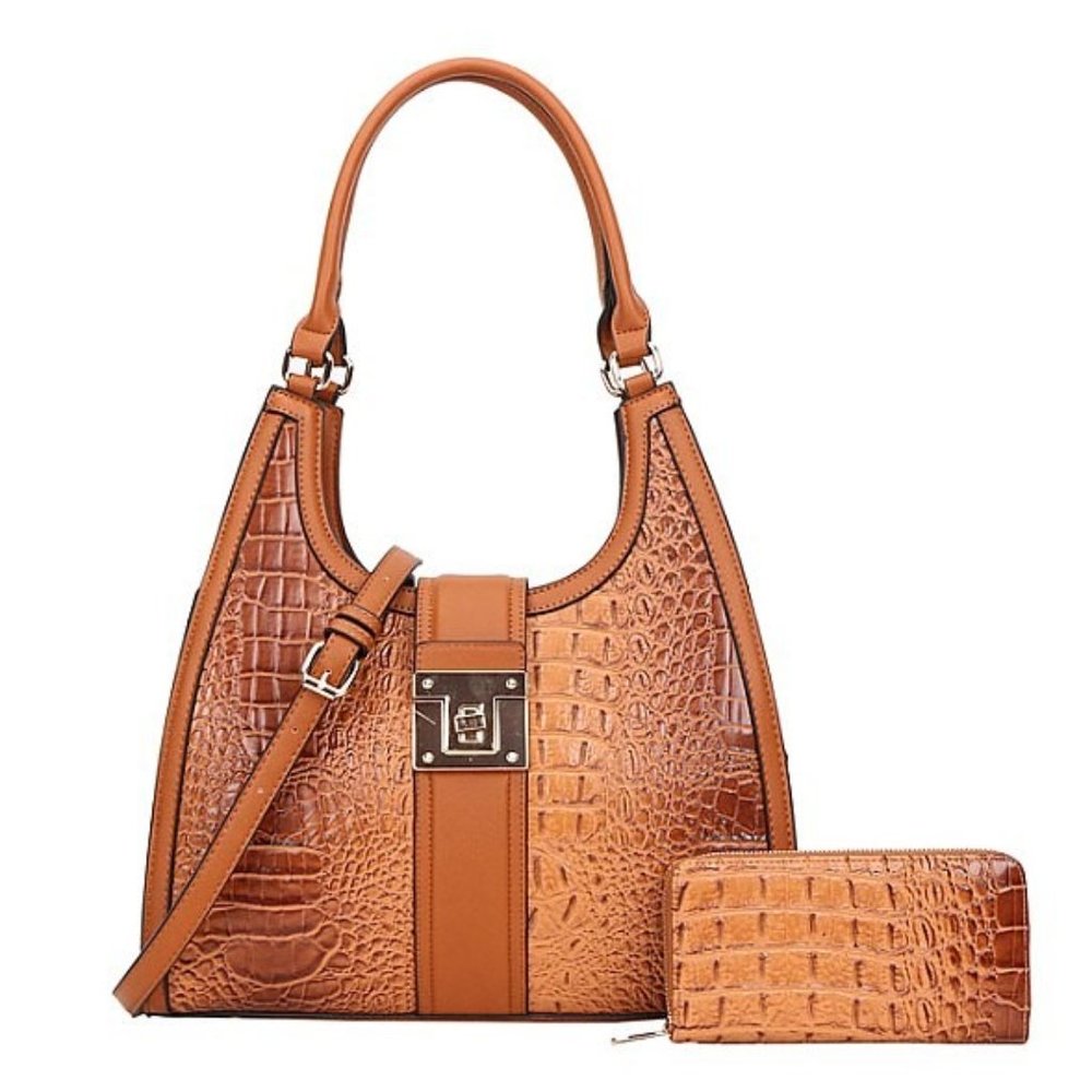 2 in-1 Embossed Crocodile Tote Set + Wallet
